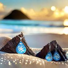 Load image into Gallery viewer, Under the Sea earrings and necklace presented on driftwood against a beach backdrop.