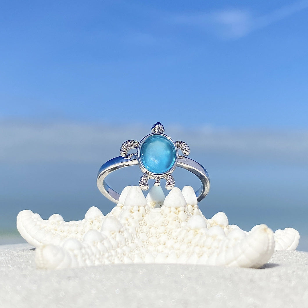 Sea Glass Sea Turtle Ring