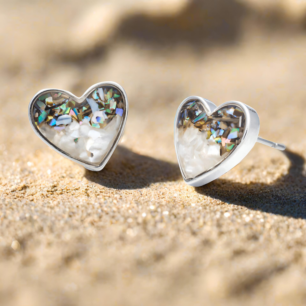 Abalone Sand Heart Studs