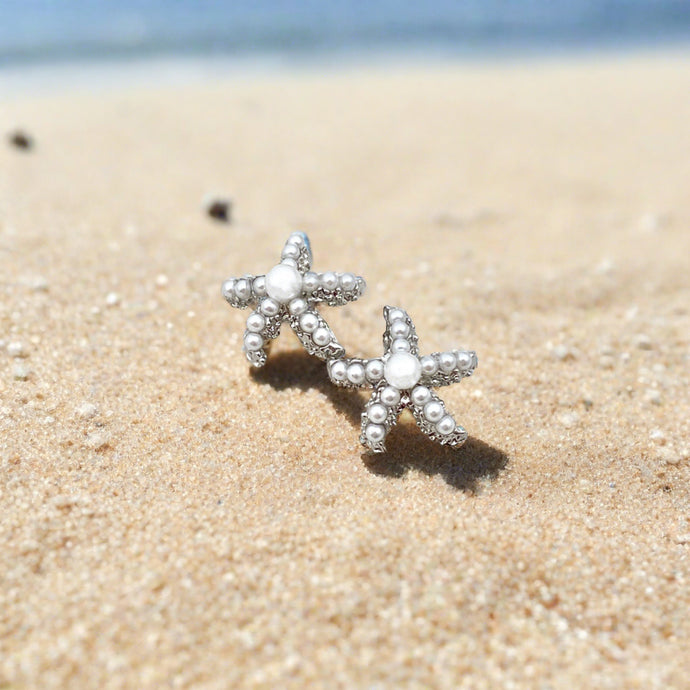 Dainty Pearl Starfish Stud Earrings