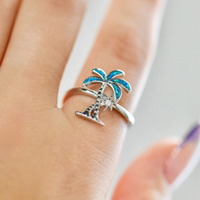 Load image into Gallery viewer, Find Me Under the Palms Ring is displayed up close by being worn on a woman&#39;s finger.