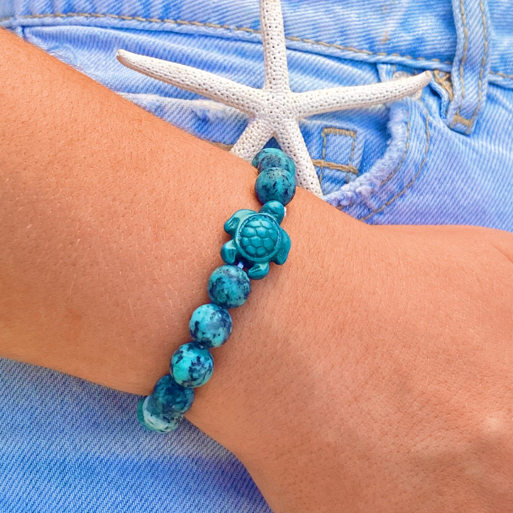 Granite Bead Sea Turtle Bracelet