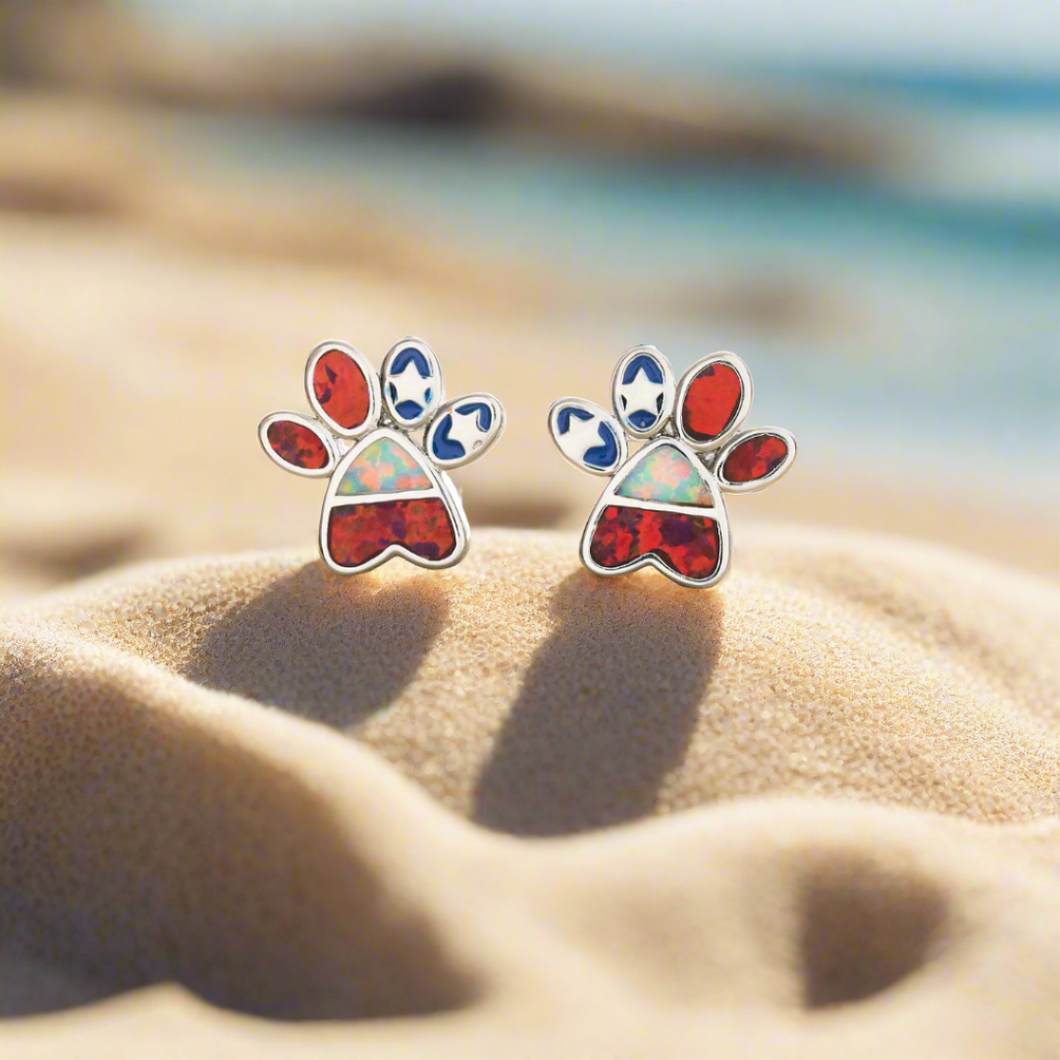 Opal Infinity American Flag Paw Studs