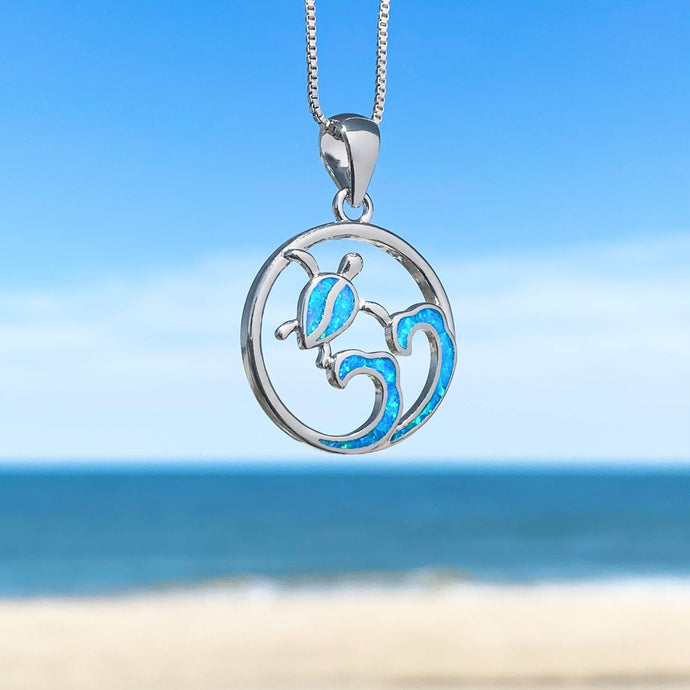 Opal Sea Turtle Wave Necklace