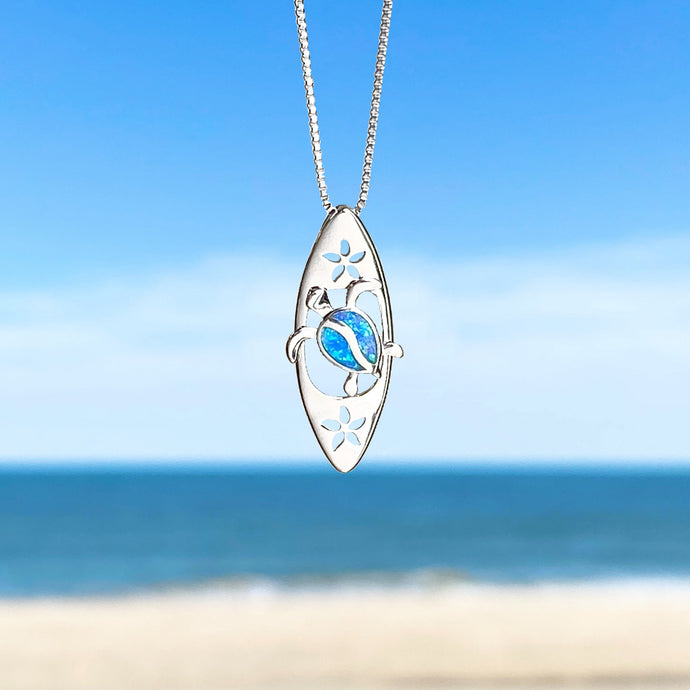 Opal Surfing Sea Turtle Necklace