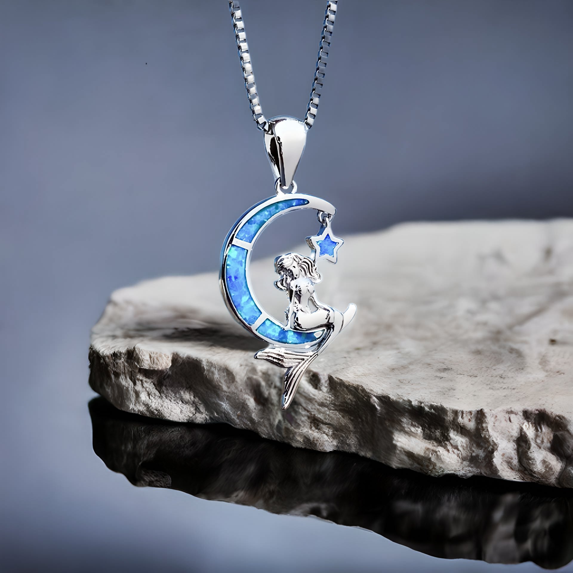 Opal Moon Mermaid Necklace