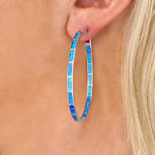 Load image into Gallery viewer, Opal Inlay Hoop Earring-XL is displayed by being worn on a woman&#39;s ear.