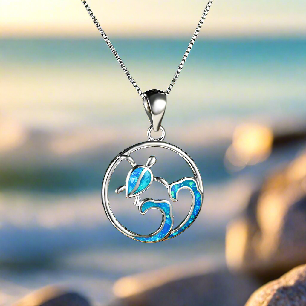 Opal Sea Turtle Wave Necklace