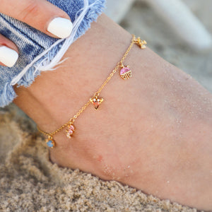 Open Sea Anklet displayed closely by being worn on a woman's ankle.