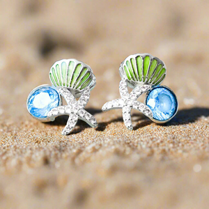 Starfish Shell Studs - Blue