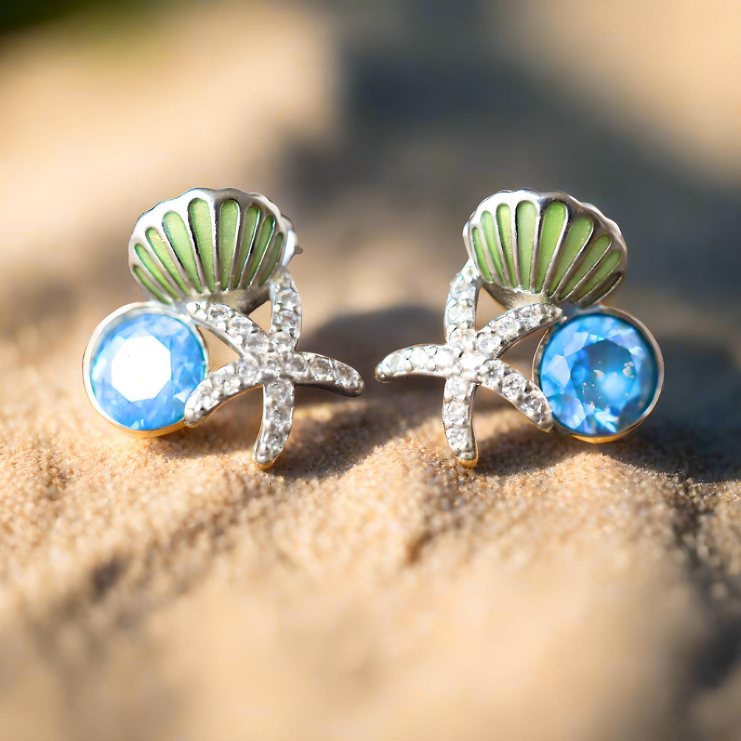 Starfish Shell Studs - Blue