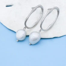 Load image into Gallery viewer, .925 Silver Pearl Irregular Oval Earrings (NEW) - GoBeachy