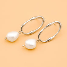 Load image into Gallery viewer, .925 Silver Pearl Irregular Oval Earrings (NEW) - GoBeachy