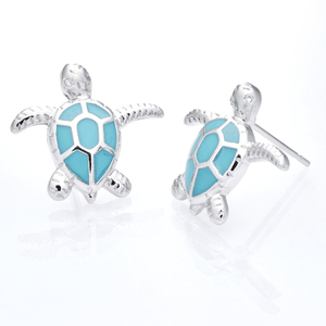 Enamel Sea Turtle Studs displayed on a white smooth surface against a white background.