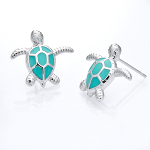 Enamel Sea Turtle Studs displayed on a white smooth surface against a white background.