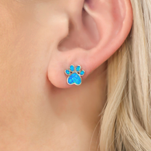 Load image into Gallery viewer, Opal Love Paw Stud displayed closely by being worn on a woman&#39;s ear.