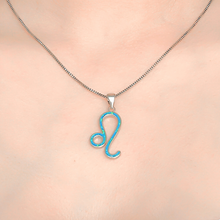 Load image into Gallery viewer, Opal Leo Necklace displayed closely by being worn around a woman&#39;s neck.