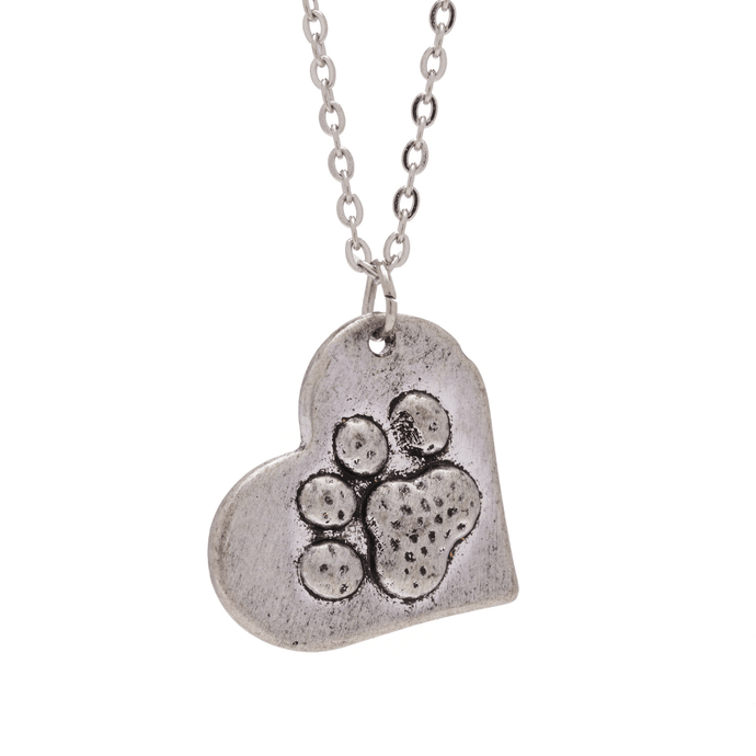Paw Print Heart Necklace displayed against a white background.