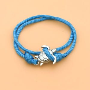 Sky Blue Rope Sea Turtle Bracelet - GoBeachy
