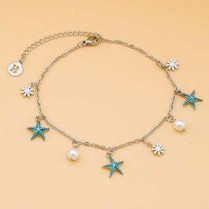 Starfish Pearl Daisy Anklet - GoBeachy